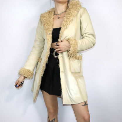Vintage 80s 90s Y2k ESSENZA coat Afghan Penny Lane beige hood M