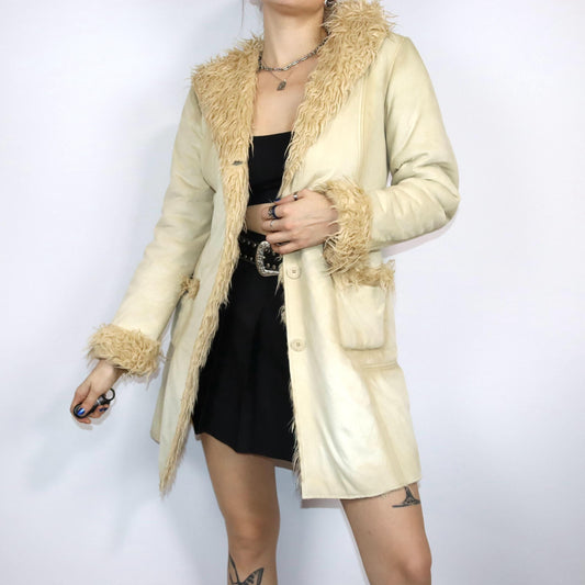 Vintage 80s 90s Y2k ESSENZA coat Afghan Penny Lane beige hood M