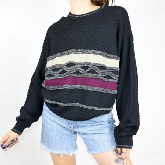 Vintage 80s 90s PELO wool sweater sweater wool black beige purple 50 W.-Germany L