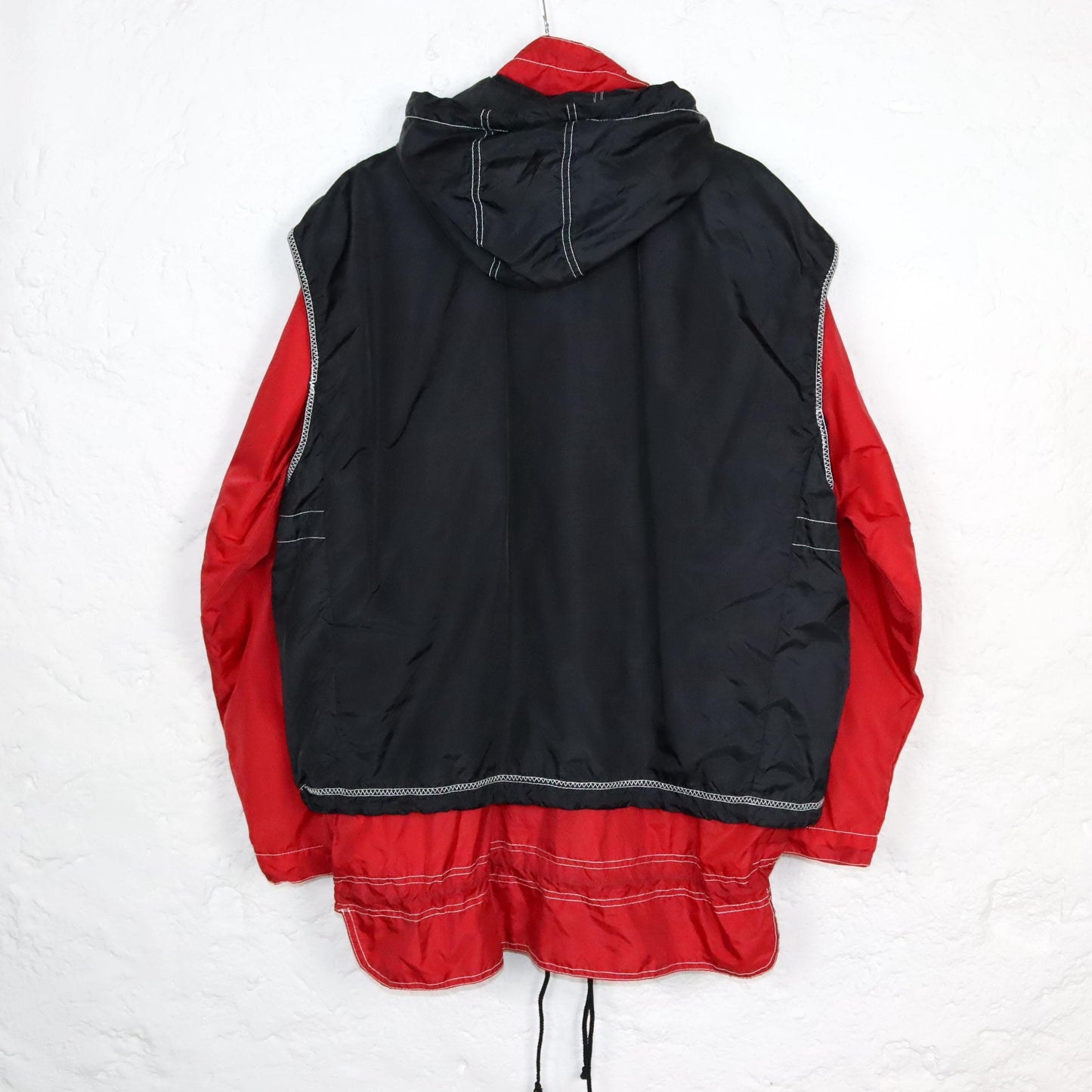 Vintage 80s 90s rain jacket windbreaker 2-in-1 jacket and vest red black L