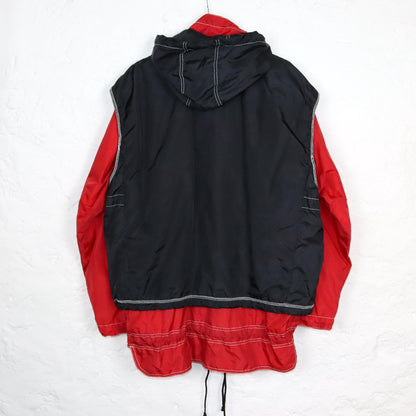 Vintage 80s 90s rain jacket windbreaker 2-in-1 jacket and vest red black L
