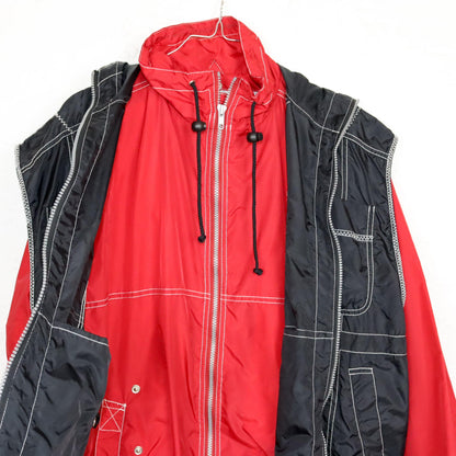 Vintage 80s 90s rain jacket windbreaker 2-in-1 jacket and vest red black L
