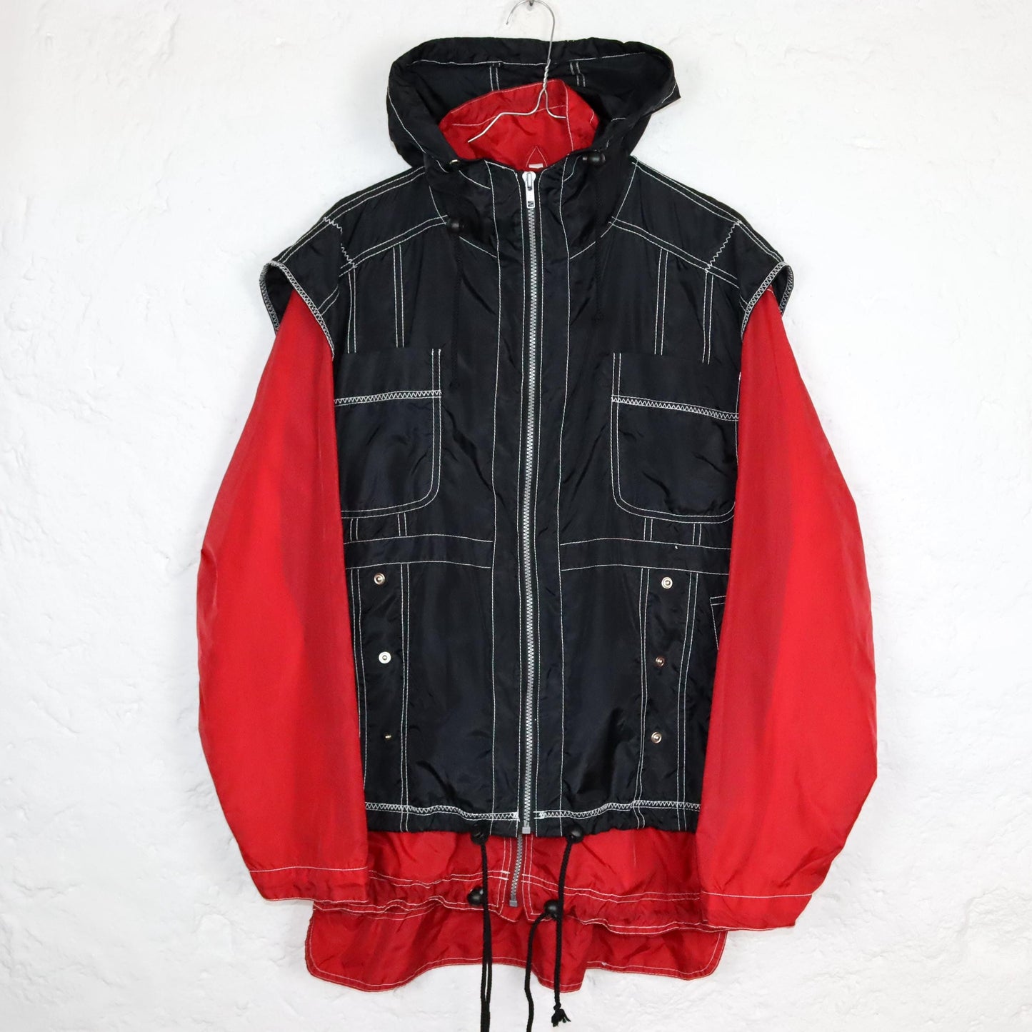 Vintage 80s 90s rain jacket windbreaker 2-in-1 jacket and vest red black L