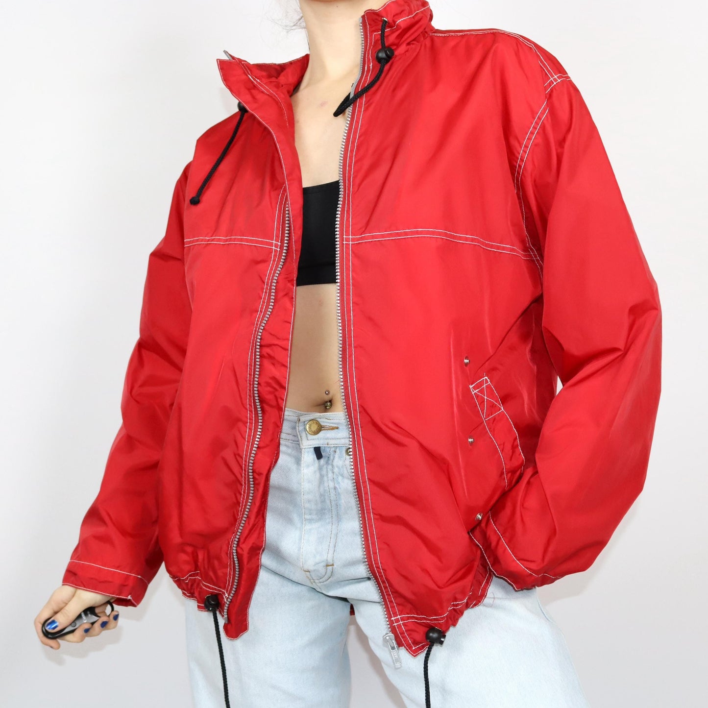 Vintage 80s 90s rain jacket windbreaker 2-in-1 jacket and vest red black L