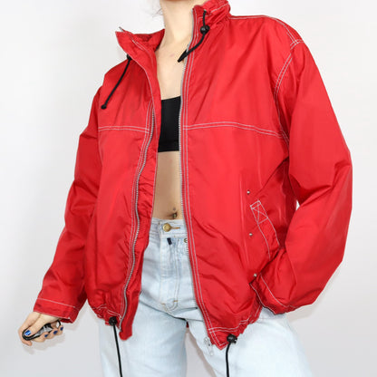 Vintage 80s 90s rain jacket windbreaker 2-in-1 jacket and vest red black L
