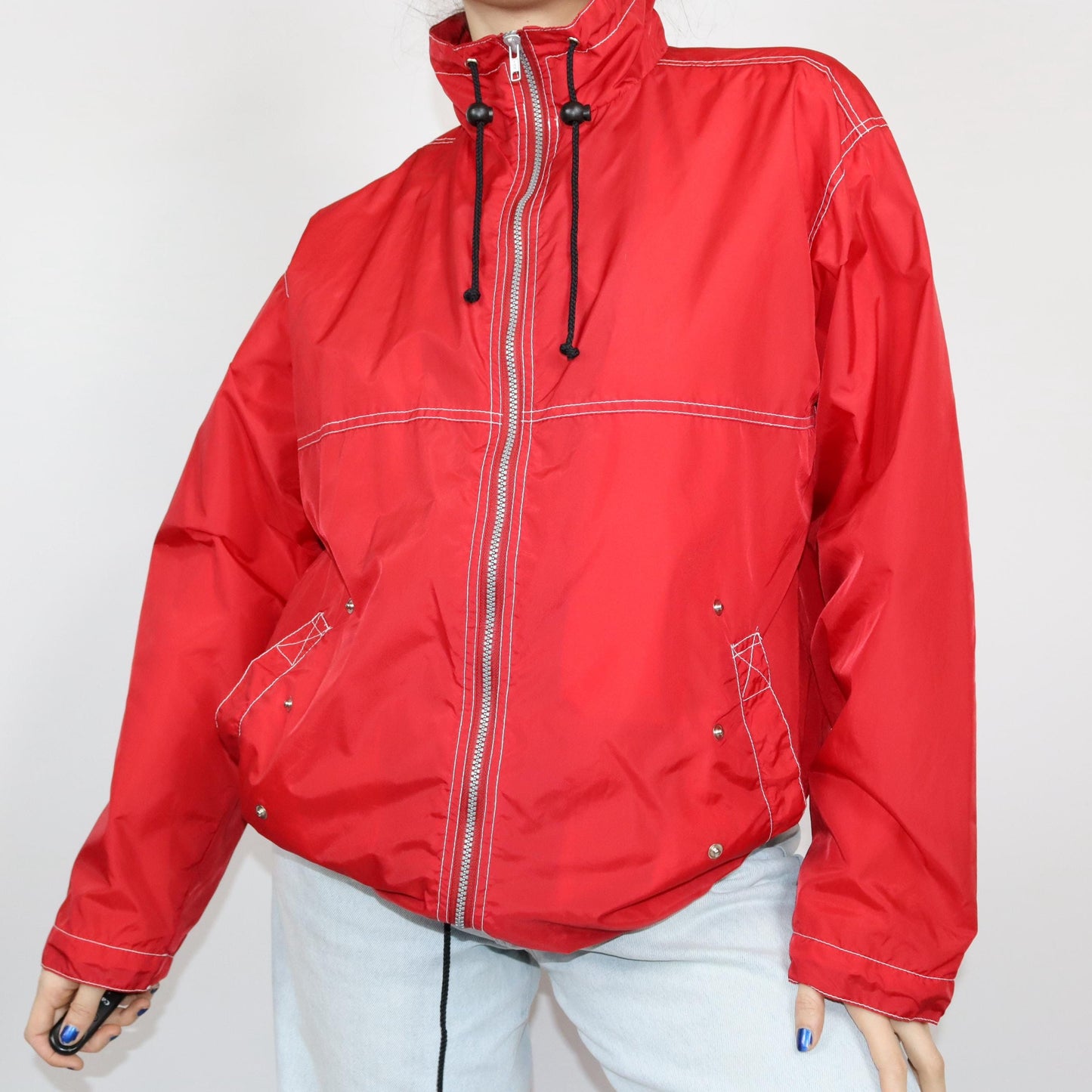 Vintage 80s 90s rain jacket windbreaker 2-in-1 jacket and vest red black L