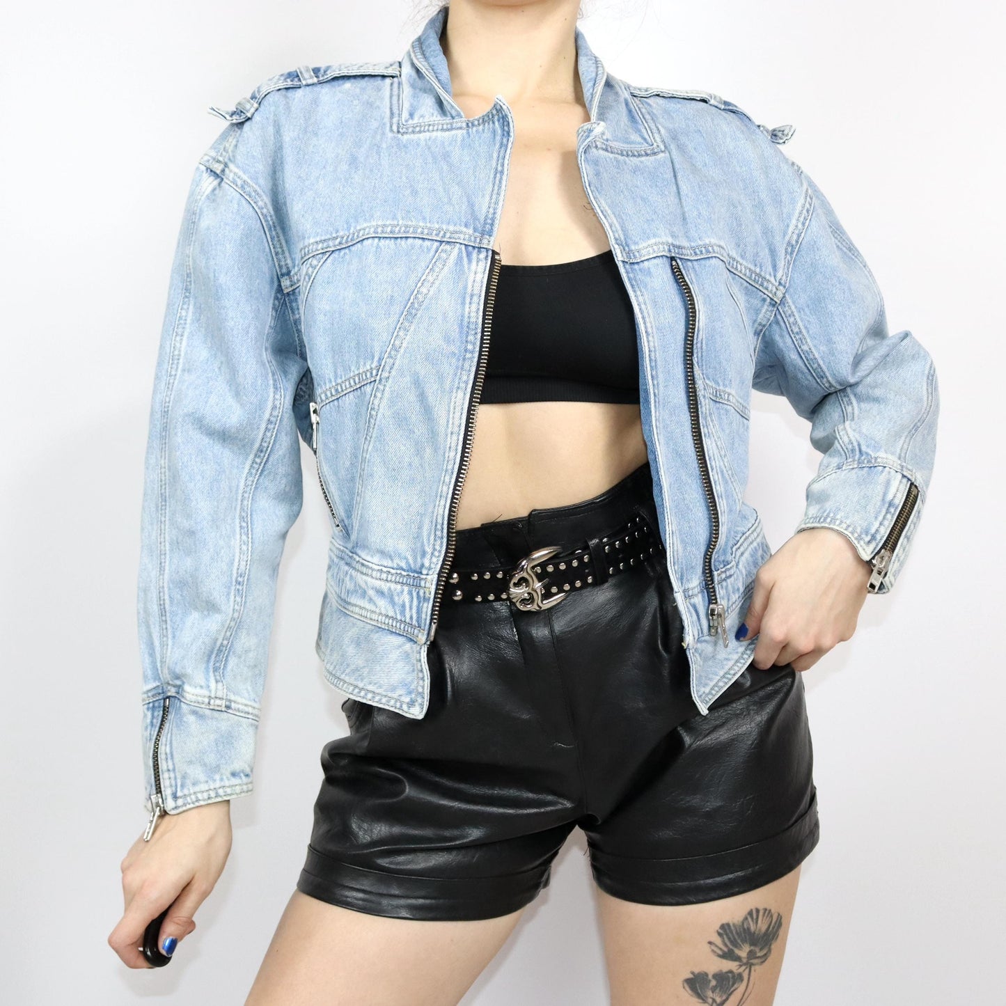 Vintage 80s 90s JINGLERS denim jacket light blue fitted zipper S