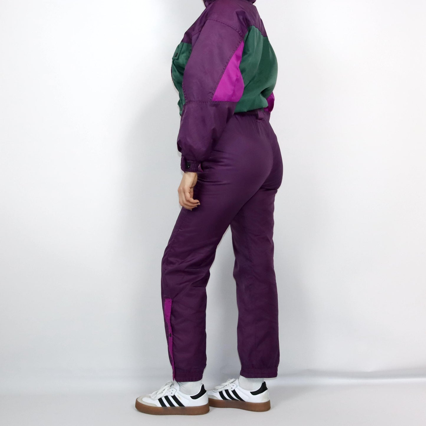 Vintage 80s 90s SNOWANDFREEDOM ski suit snowsuit one-piece dark green purple M