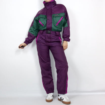 Vintage 80s 90s SNOWANDFREEDOM ski suit snowsuit one-piece dark green purple M