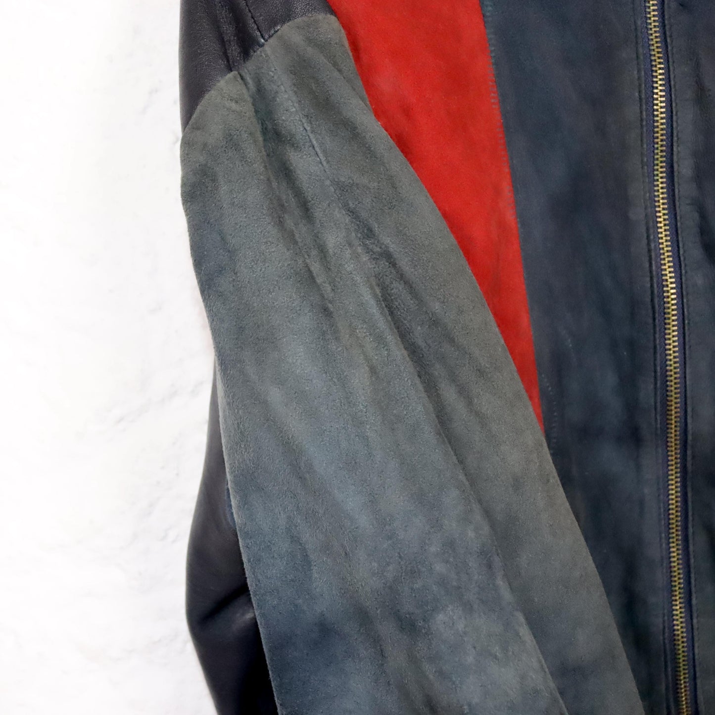 Vintage 80s 90s leather jacket suede collar beige red black M/L