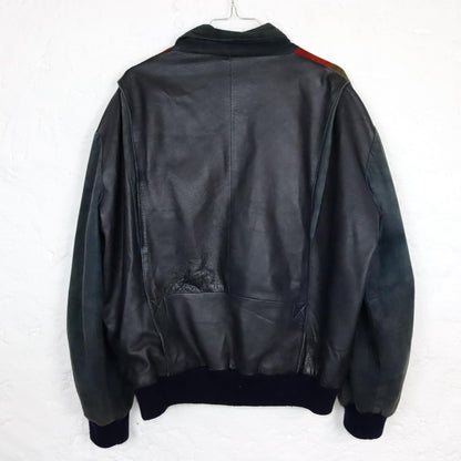 Vintage 80s 90s leather jacket suede collar beige red black M/L