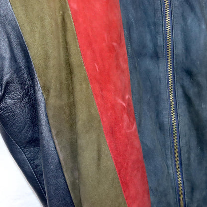 Vintage 80s 90s leather jacket suede collar beige red black M/L