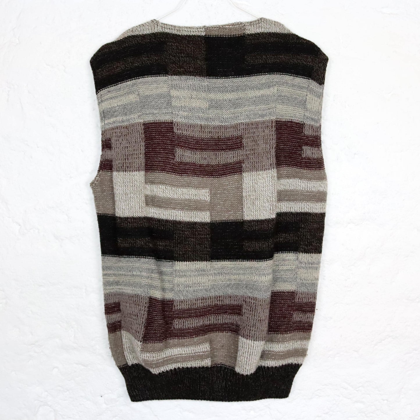 Vintage 80s 90s Cardigan Sweater Vest Wool Beige Red Brown M