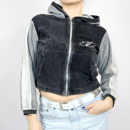 Vintage 80s 90s ASICS tracksuit jacket crop terry cloth jacket grey S
