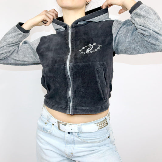 Vintage 80er 90er ASICS Trainingsjacke Crop Frottee Jacke grau S