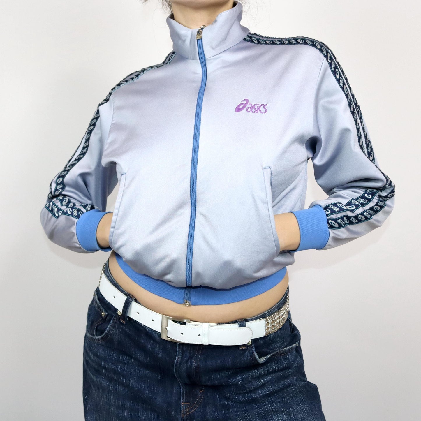 Vintage 80s 90s ASICS track jacket stand-up collar lilac XS