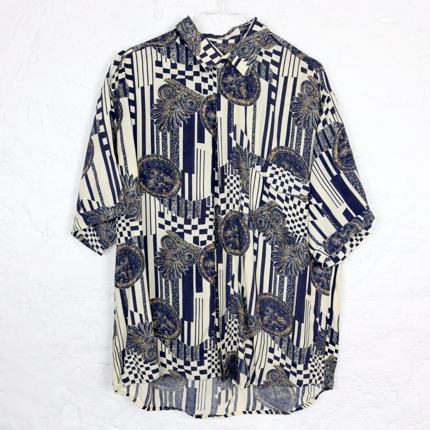 Vintage 80er 90er AZZURRA CASUAL Hemd kurzarm crazy pattern L