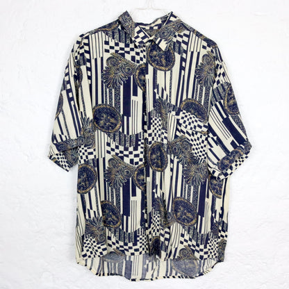 Vintage 80er 90er AZZURRA CASUAL Hemd kurzarm crazy pattern L