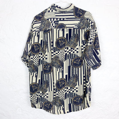 Vintage 80er 90er AZZURRA CASUAL Hemd kurzarm crazy pattern L