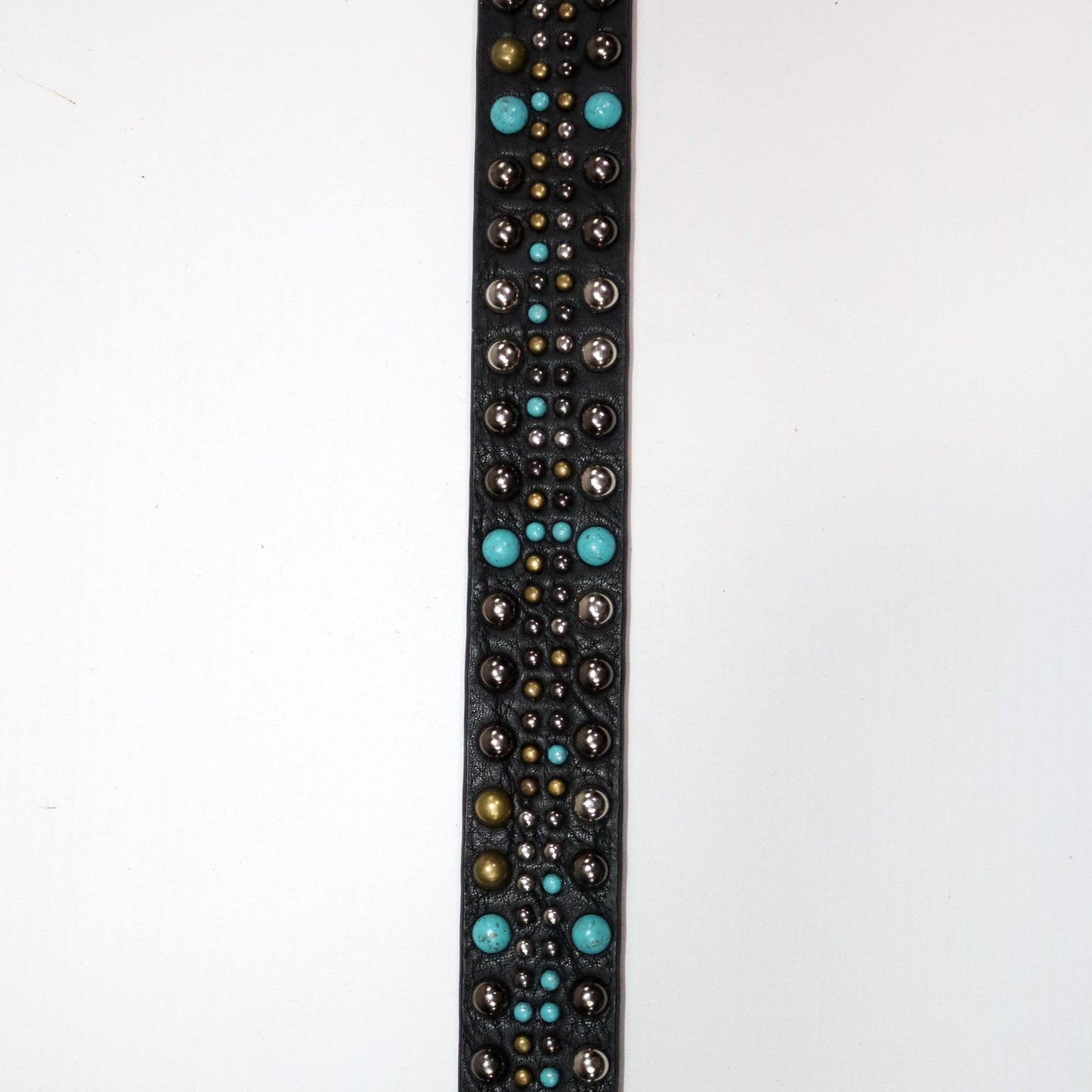 Vintage 80s 90s belt black narrow rivets stones silver blue Made in Italy 90 cm