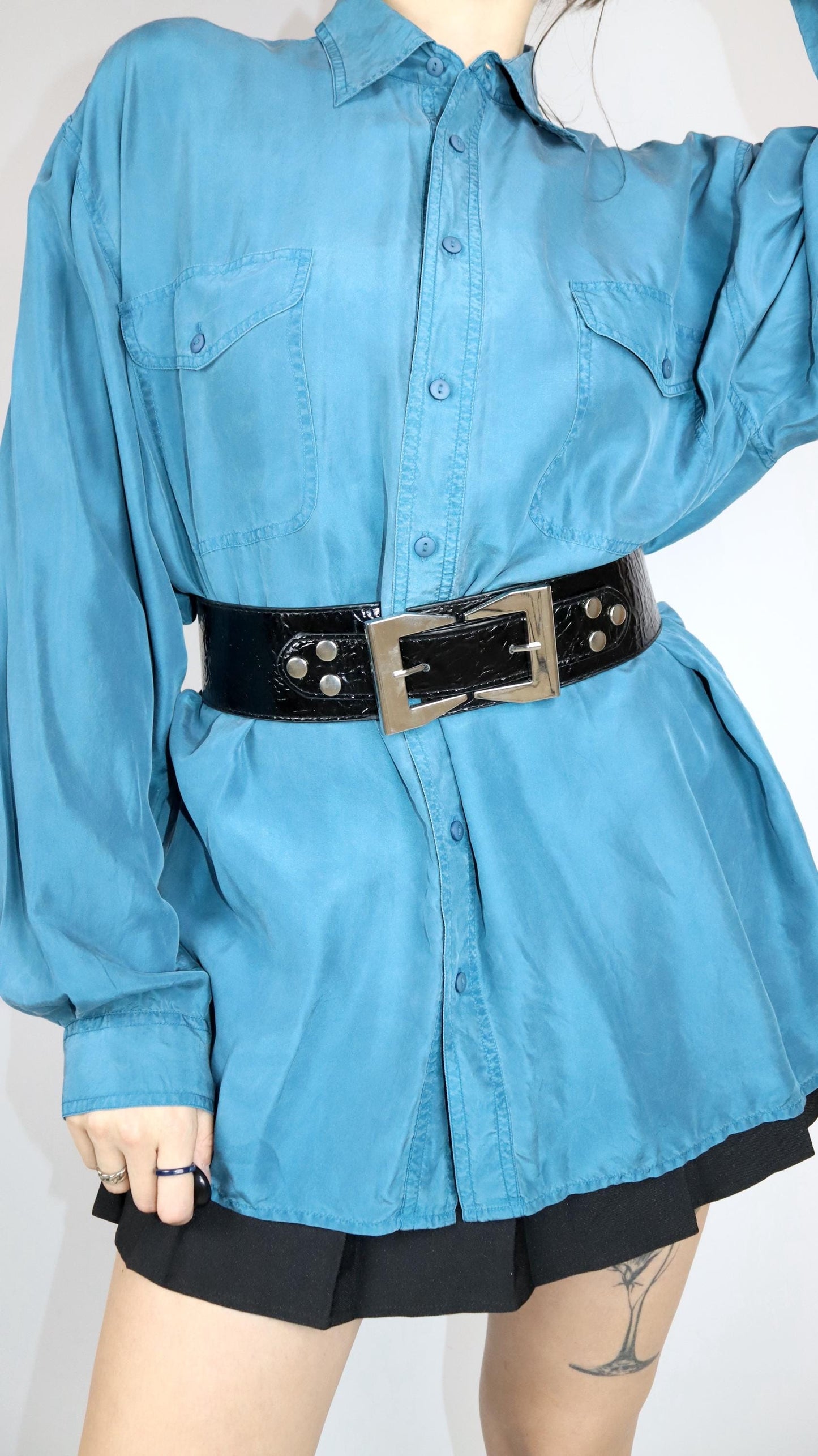 Vintage 80s 90s belt black wide rivets buckle silver Made in Italy 80 cm