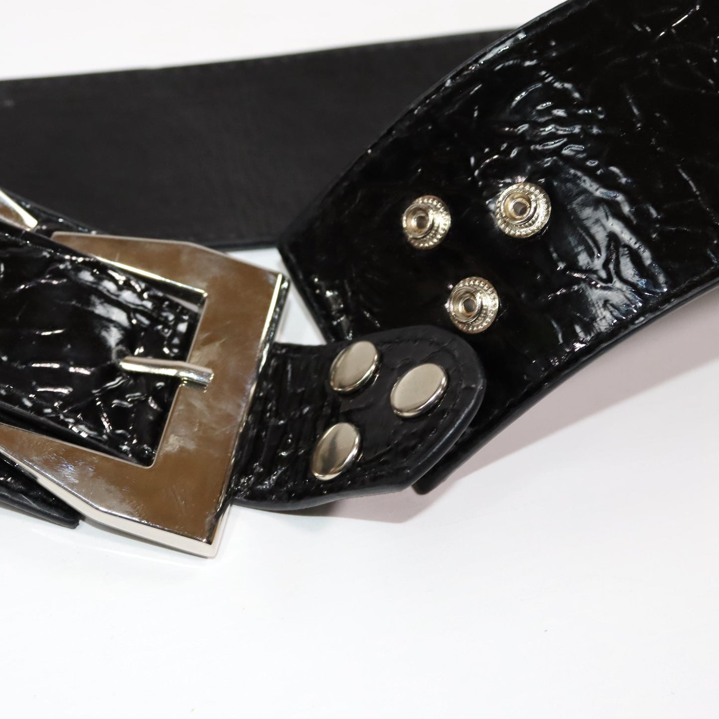 Vintage 80s 90s belt black wide rivets buckle silver Made in Italy 80 cm