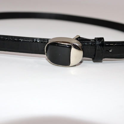 Vintage 80s 90s belt black narrow buckle silver Made in Italy 95 cm