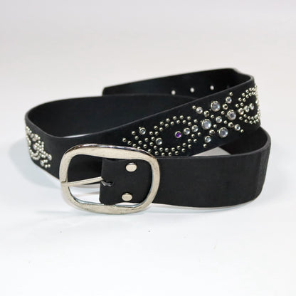 Vintage 80s 90s belt black stones silver purple black Made in Italy