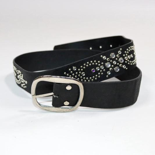 Vintage 80s 90s belt black stones silver purple black Made in Italy