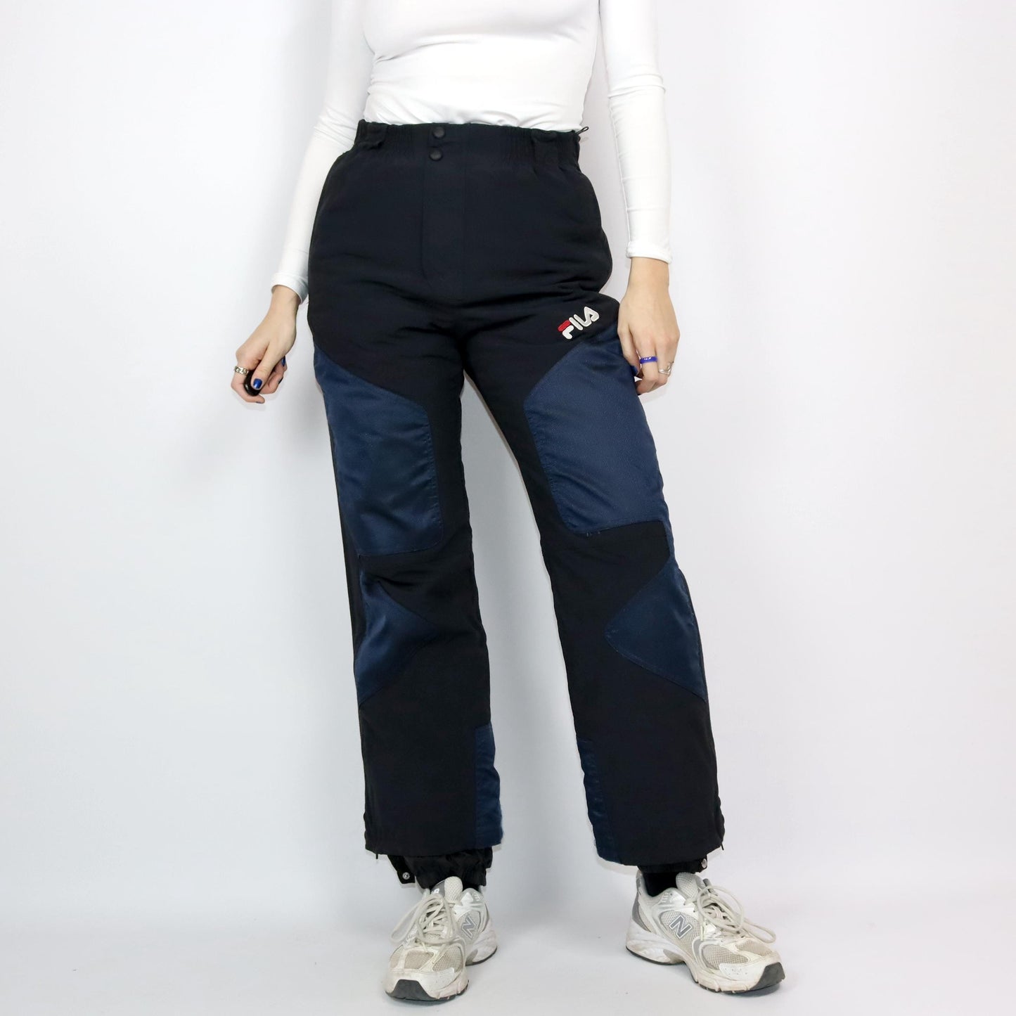 Vintage 80s 90s FILA ski pants snow pants blue black high waist lined 48 M