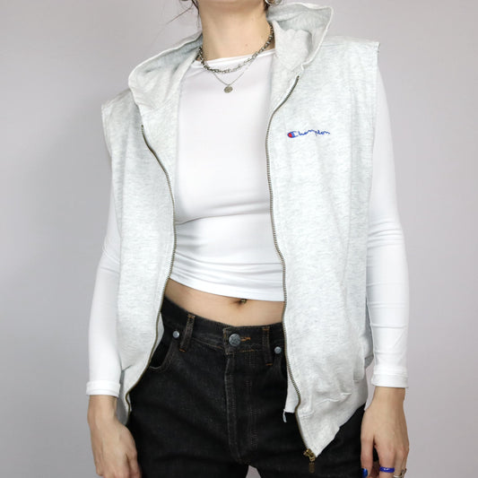 Vintage 80s 90s CHAMPION vest sweat jacket hoodie grey zipper M