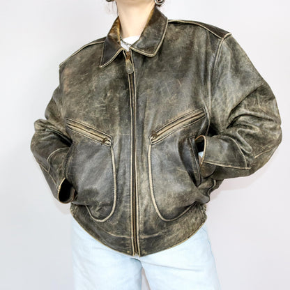 Vintage 80s 90s CHEVIGNON leather jacket used look genuine leather XXL