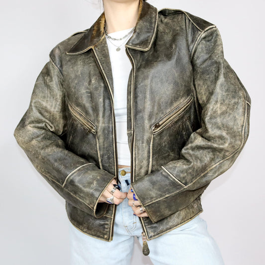 Vintage 80s 90s CHEVIGNON leather jacket used look genuine leather XXL