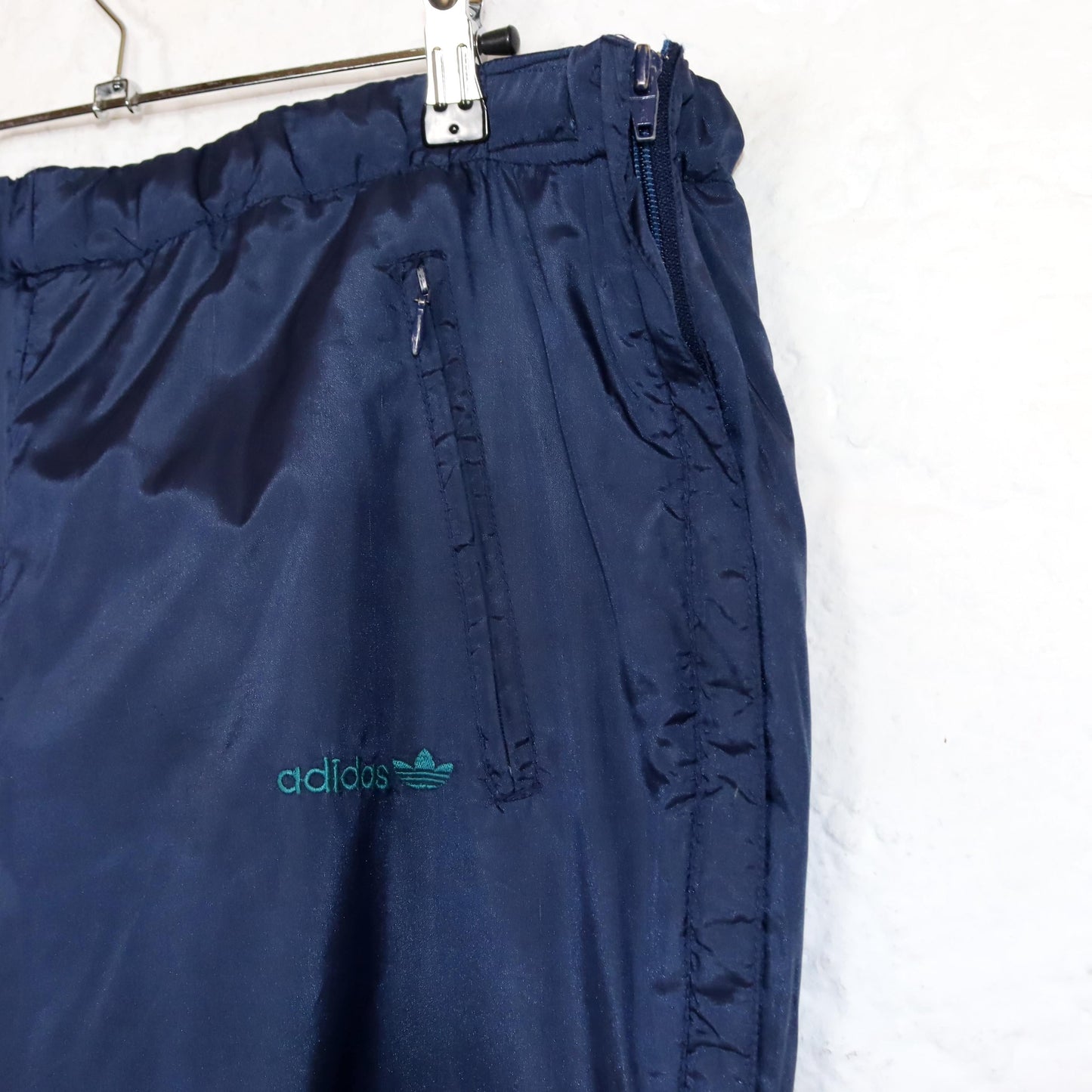 Vintage 80s 90s ADIDAS jogging pants tracksuit pants zippers dark blue shiny L