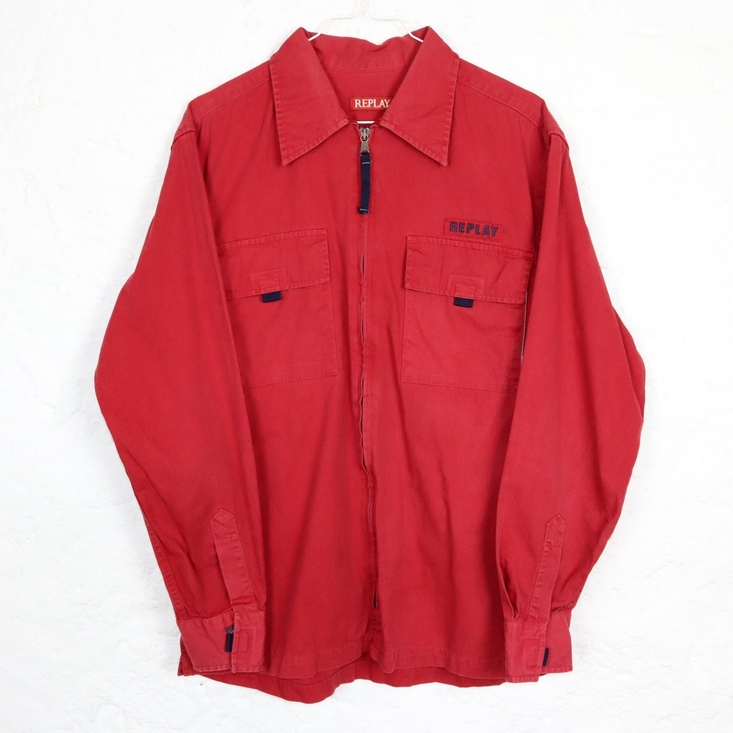 Vintage 80s 90s REPLAY shirt long sleeve red zipper M