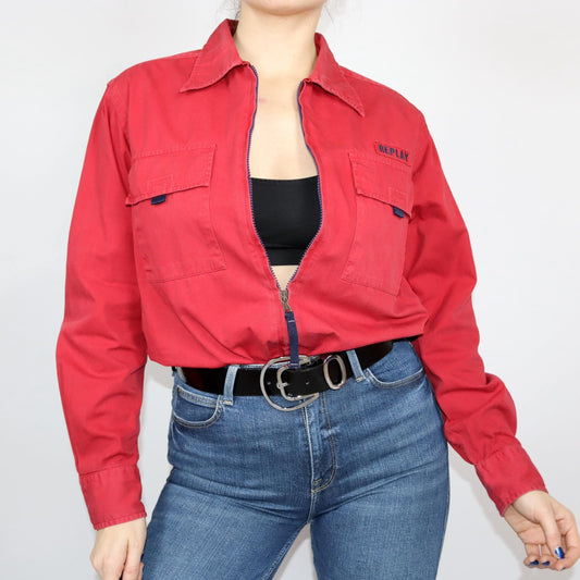 Vintage 80s 90s REPLAY shirt long sleeve red zipper M