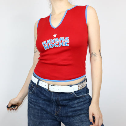 Vintage 80s 90s Y2k COASTLAND tank top cropped Cuba Havana red blue S