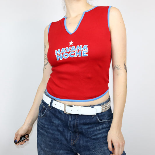 Vintage 80s 90s Y2k COASTLAND tank top cropped Cuba Havana red blue S
