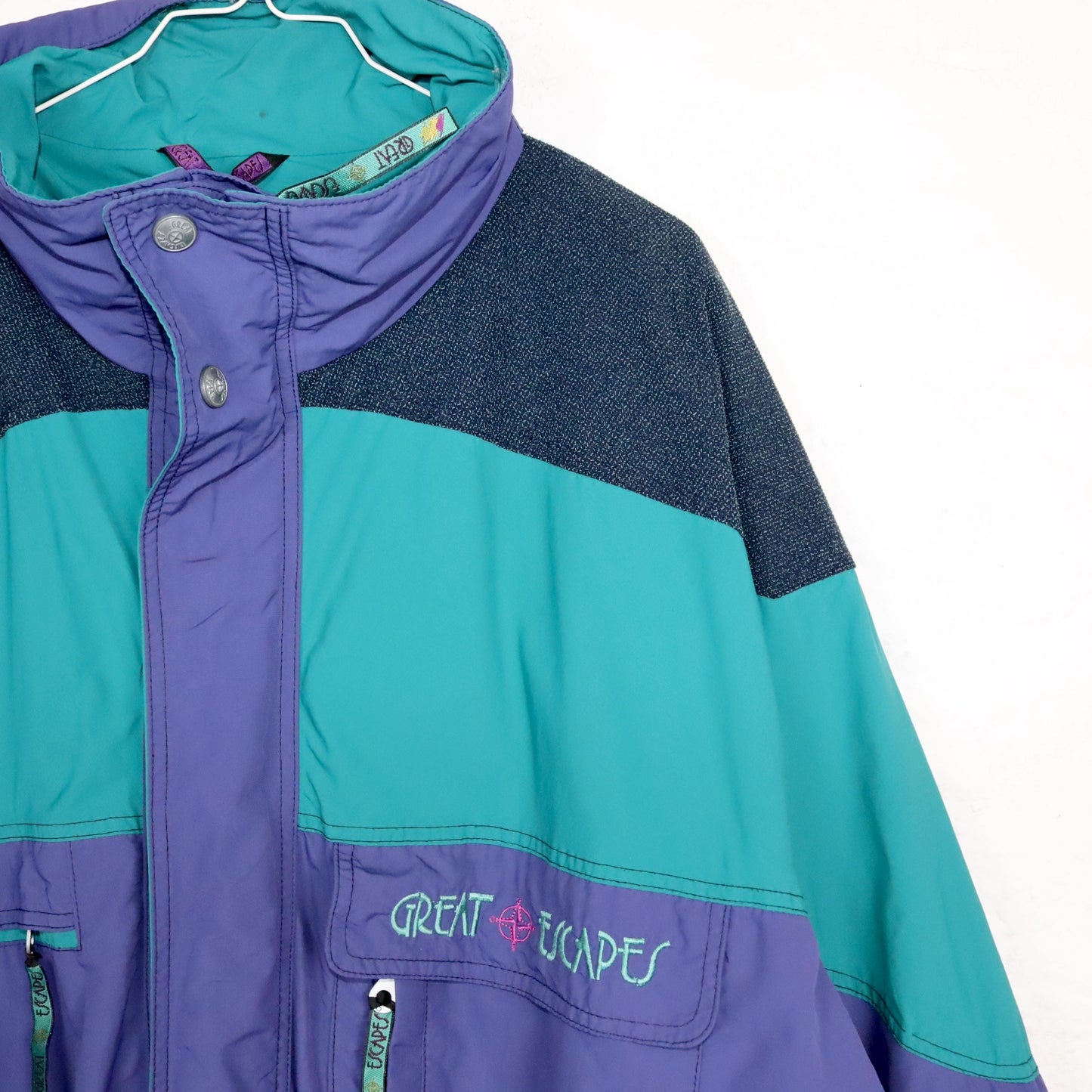 Vintage 80s 90s GREAT ESCAPES parka coat jacket turquoise purple grey 58 XXXL