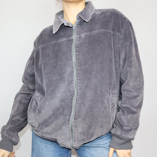 Vintage 80s 90s reversible jacket corduroy grey collar M/L