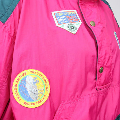 Vintage 80s 90s CERUTTI SPORT windbreaker jacket thin stand-up collar pink patches half zip 50 L