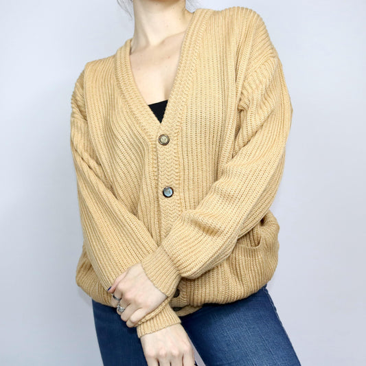 Vintage 80er 90er LEGNI VERDI Cardigan Strickjacke beige Knopfleiste Wollcardigan Wolle XL