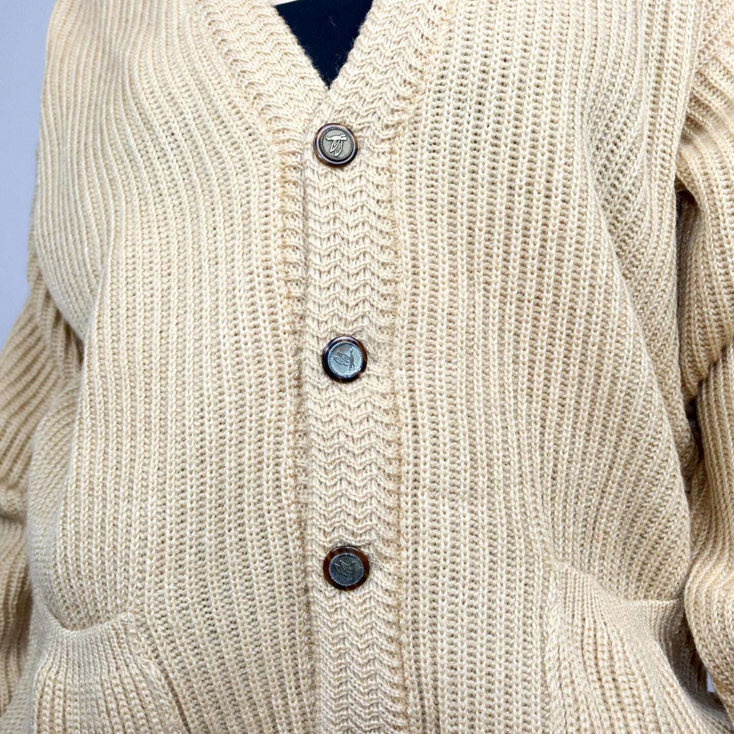 Vintage 80s 90s LEGNI VERDI Cardigan beige button placket wool cardigan wool XL