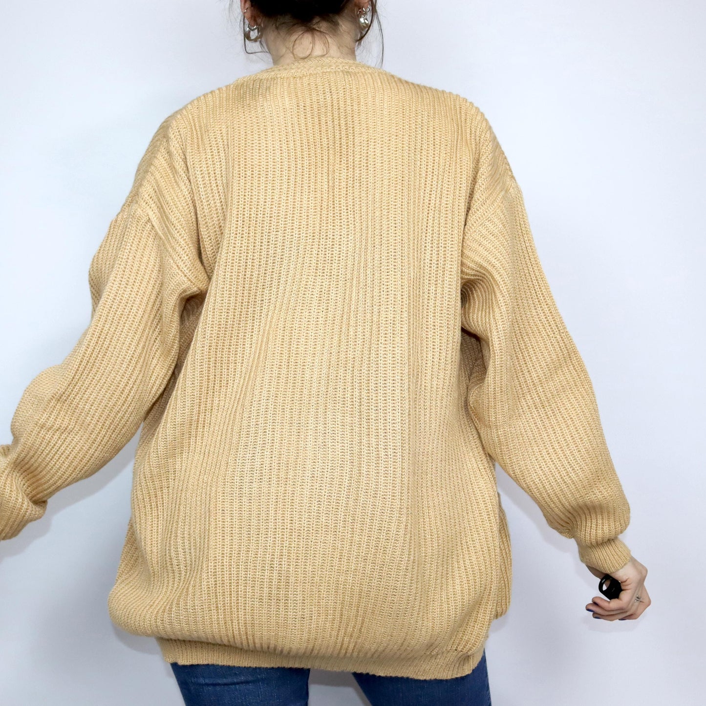 Vintage 80s 90s LEGNI VERDI Cardigan beige button placket wool cardigan wool XL