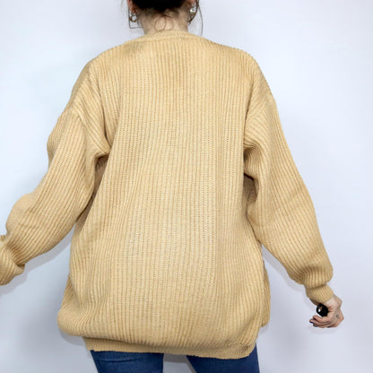 Vintage 80s 90s LEGNI VERDI Cardigan beige button placket wool cardigan wool XL