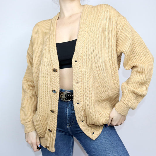 Vintage 80s 90s LEGNI VERDI Cardigan beige button placket wool cardigan wool XL