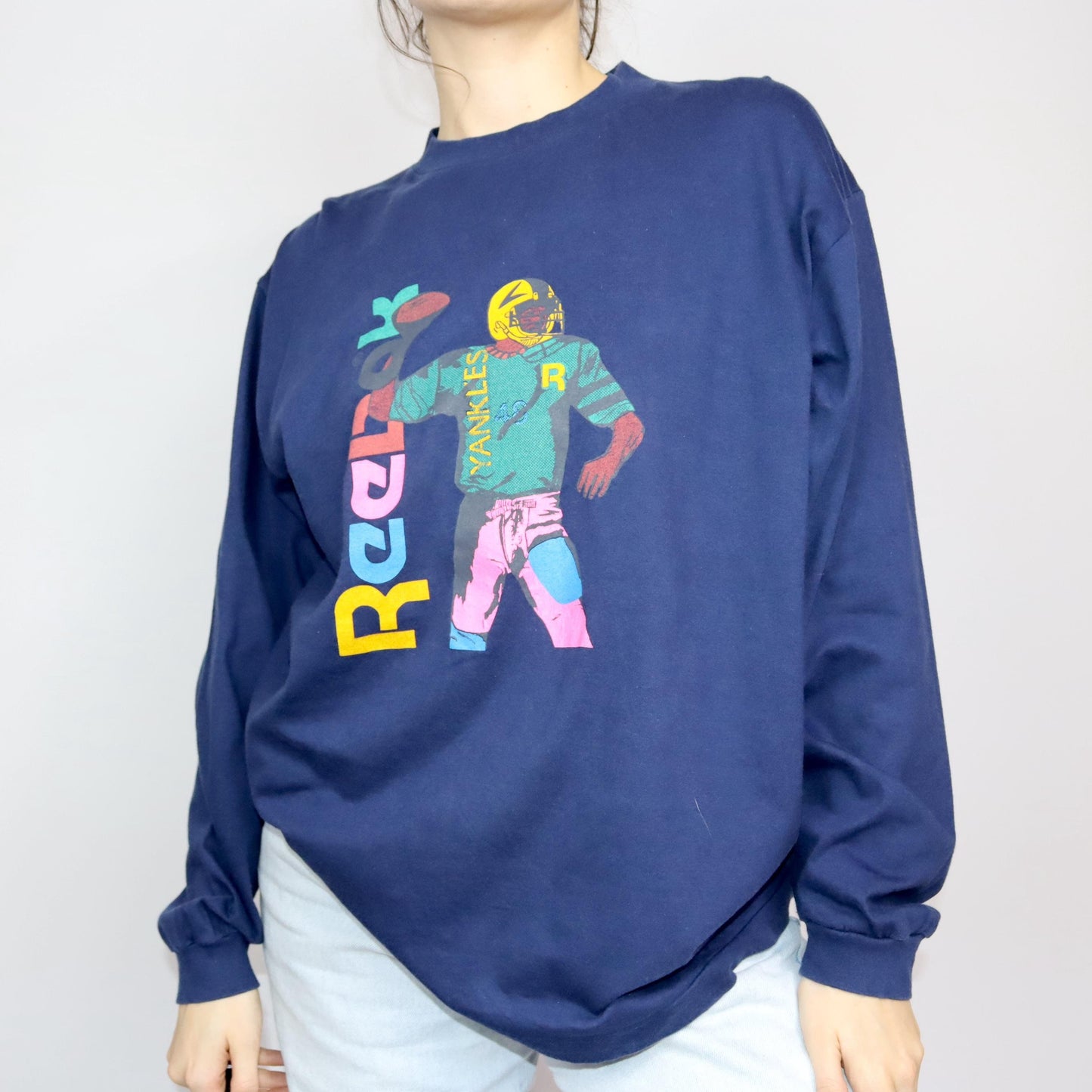 Vintage 80s 90s REEBOK longsleeve T-shirt long sleeve print Yankees dark blue XL