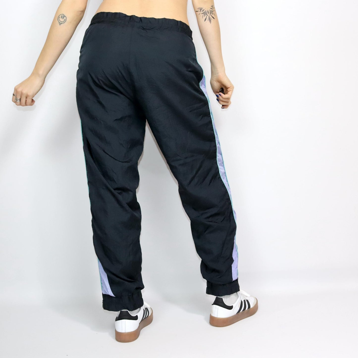Vintage 80er 90er DYNAFIT Jogginghose Trainingshose doppellagig schwarz lila türkis  M