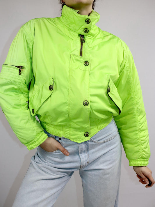 Vintage 80s 90s ELLESSE winter jacket bomber jacket lined neon green S