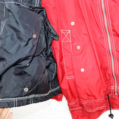 Vintage 80s 90s rain jacket windbreaker 2-in-1 jacket and vest red black L